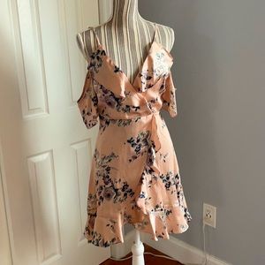 Pink floral detailed off shoulder strappy dress.